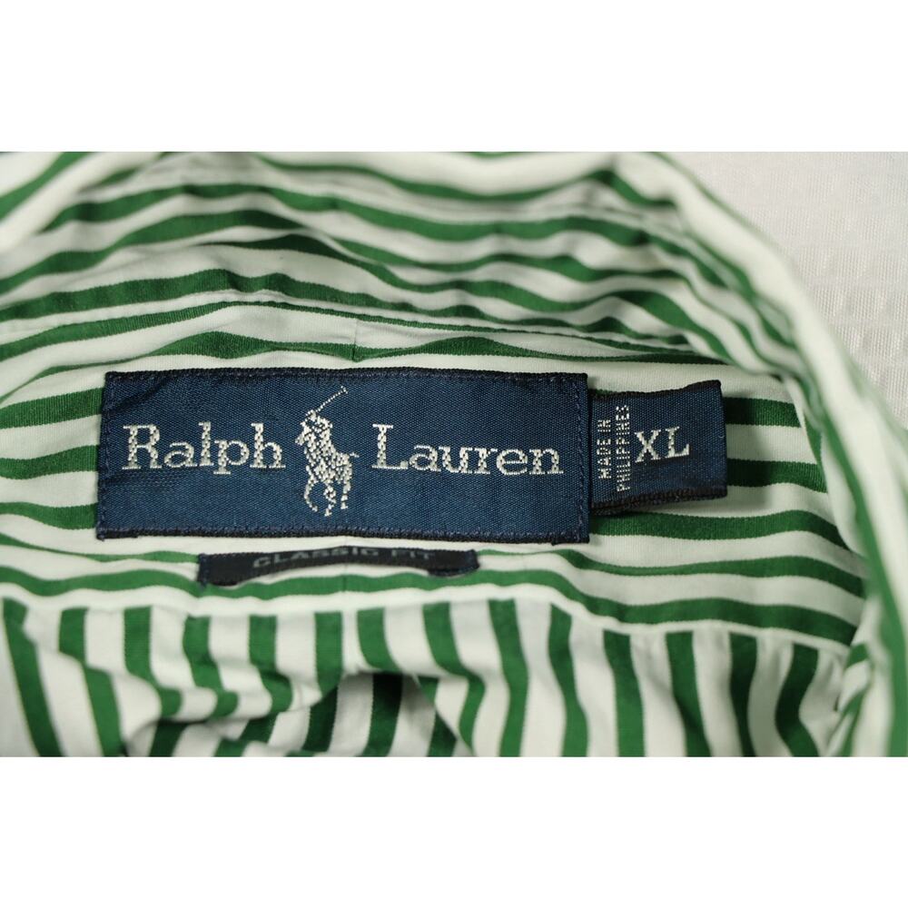 Ralph Lauren Mens XL Classic Fit Green White Striped Button Down Shirt Polo - Picture 5 of 6